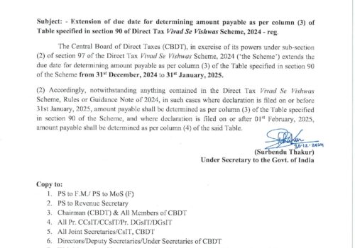 Extension of due date fo Vivad Se Vishwas Scheme 2024